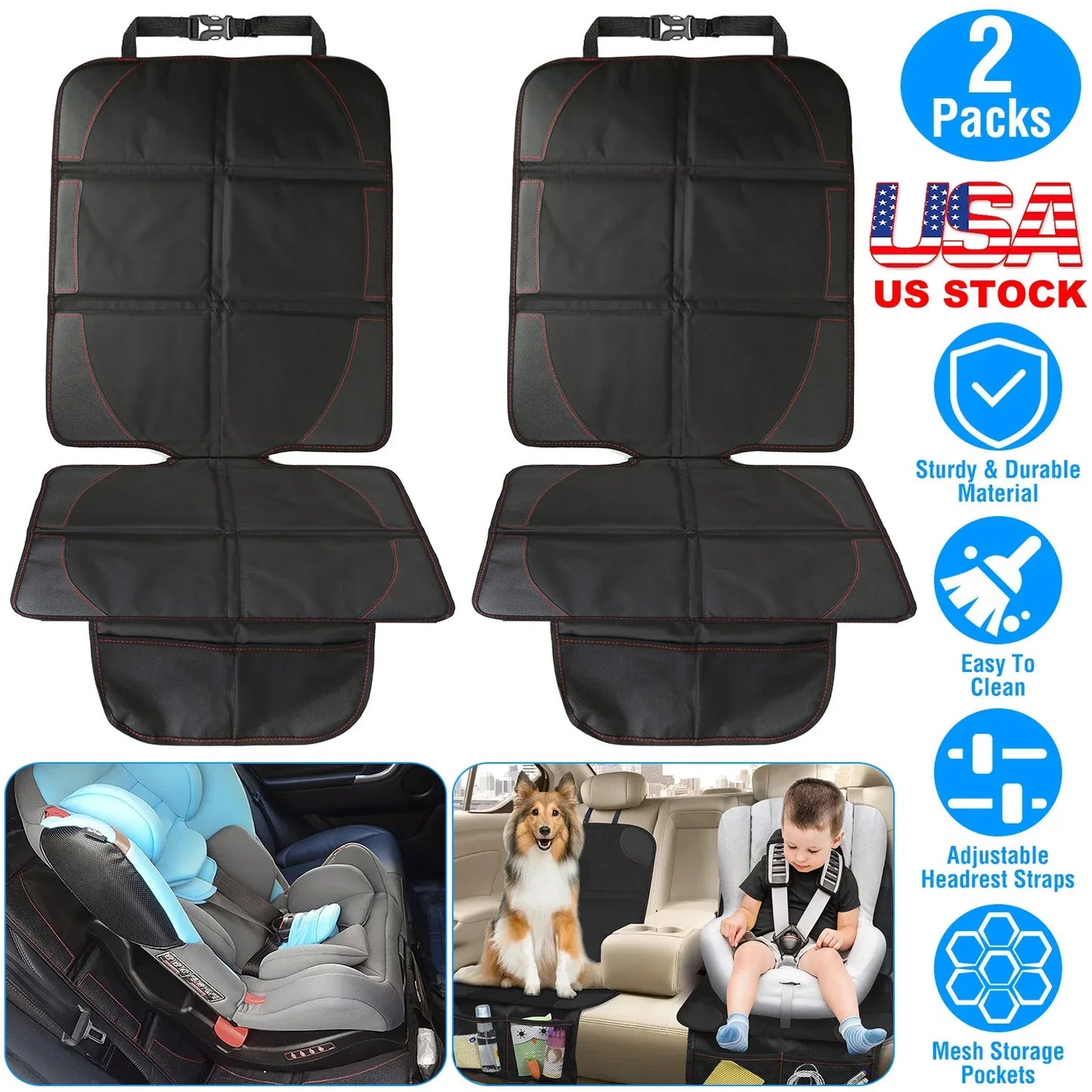 2 Packs Car Seat Protector Cushion Mat Pad With Thick Padding Protector For Child Baby Car Seat Mesh Pockets - THE MILE MAKER DRIVER SHOP