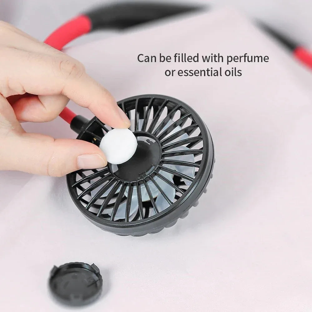 Mini Portable Hanging Neckband Fan USB Rechargeable Double Fans Air Cooler Conditioner Colorful Aroma Electric Desk Fan For Room - THE MILE MAKER DRIVER SHOP