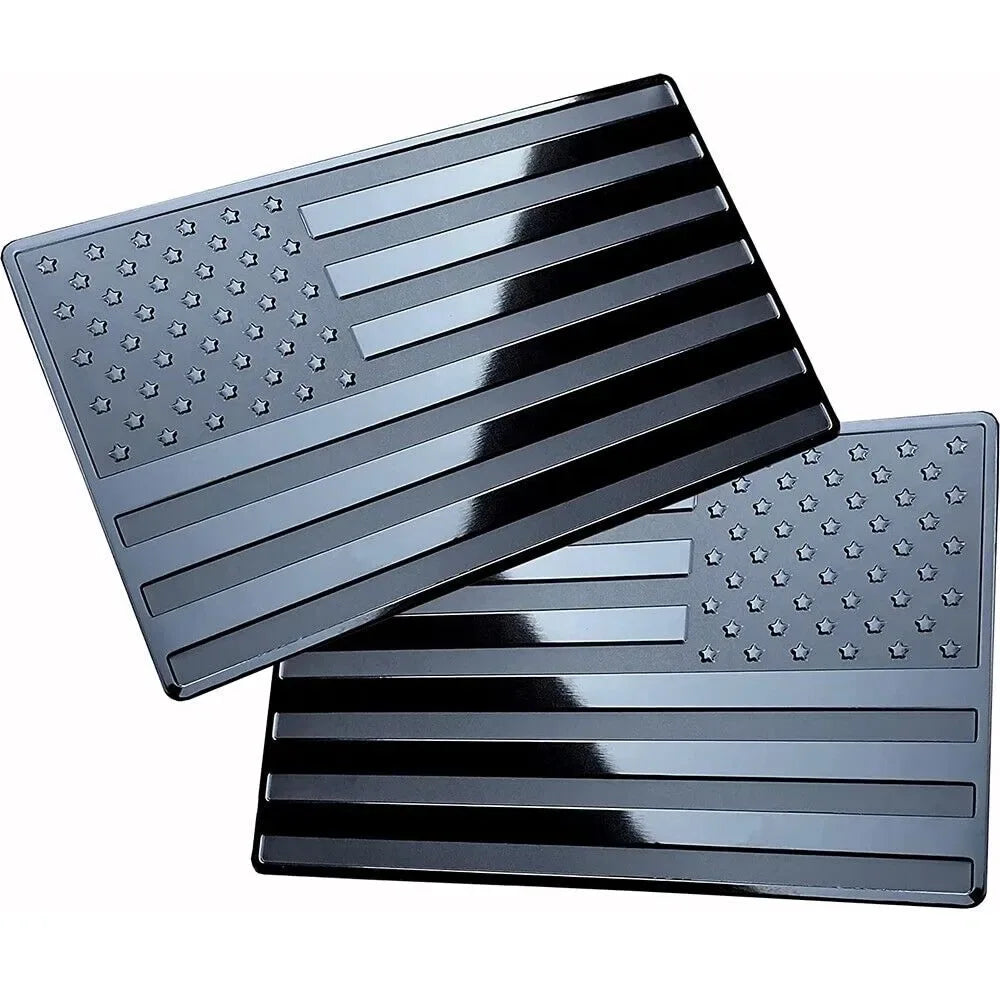 2PCS Metal USA Flag Sticker American Car Truck Decal Emblem Black - THE MILE MAKER DRIVER SHOP