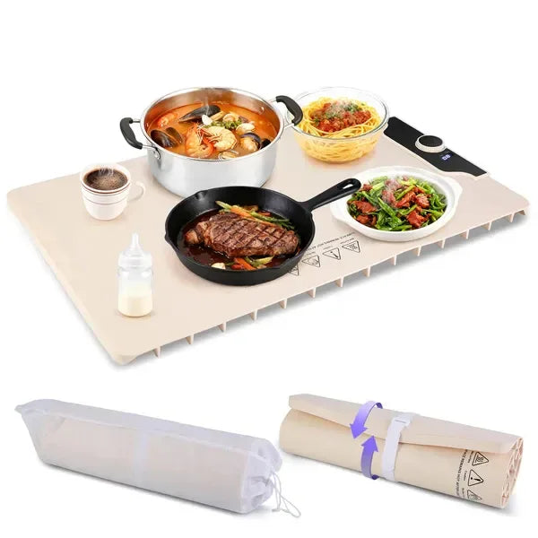 Food Warming Mat 23.6X15.8In 300W Fast Heating Electric Silicone Food Warmer With 14 Temp Levels 10Hrs Timer Settings Roll-Up Portable Hot Plates Heat Pad For Parties Buffet - THE MILE MAKER DRIVER SHOP