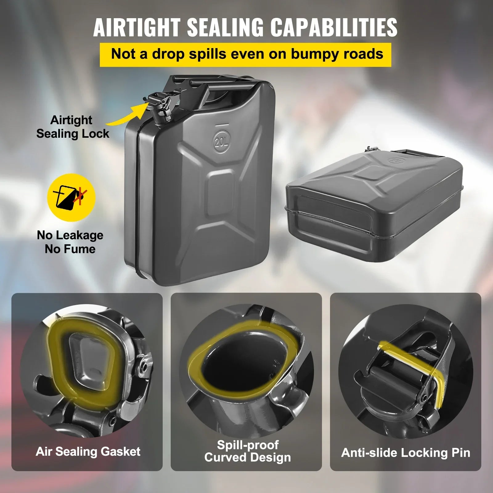 VEVOR Jerry Fuel Can, 5.3 Gallo 20 L Portable Jerry Gas Can With Flexible Spout System, Rustproof Heat-resistant Steel Fuel Tank For Cars Trucks Equipment, Black - THE MILE MAKER DRIVER SHOP