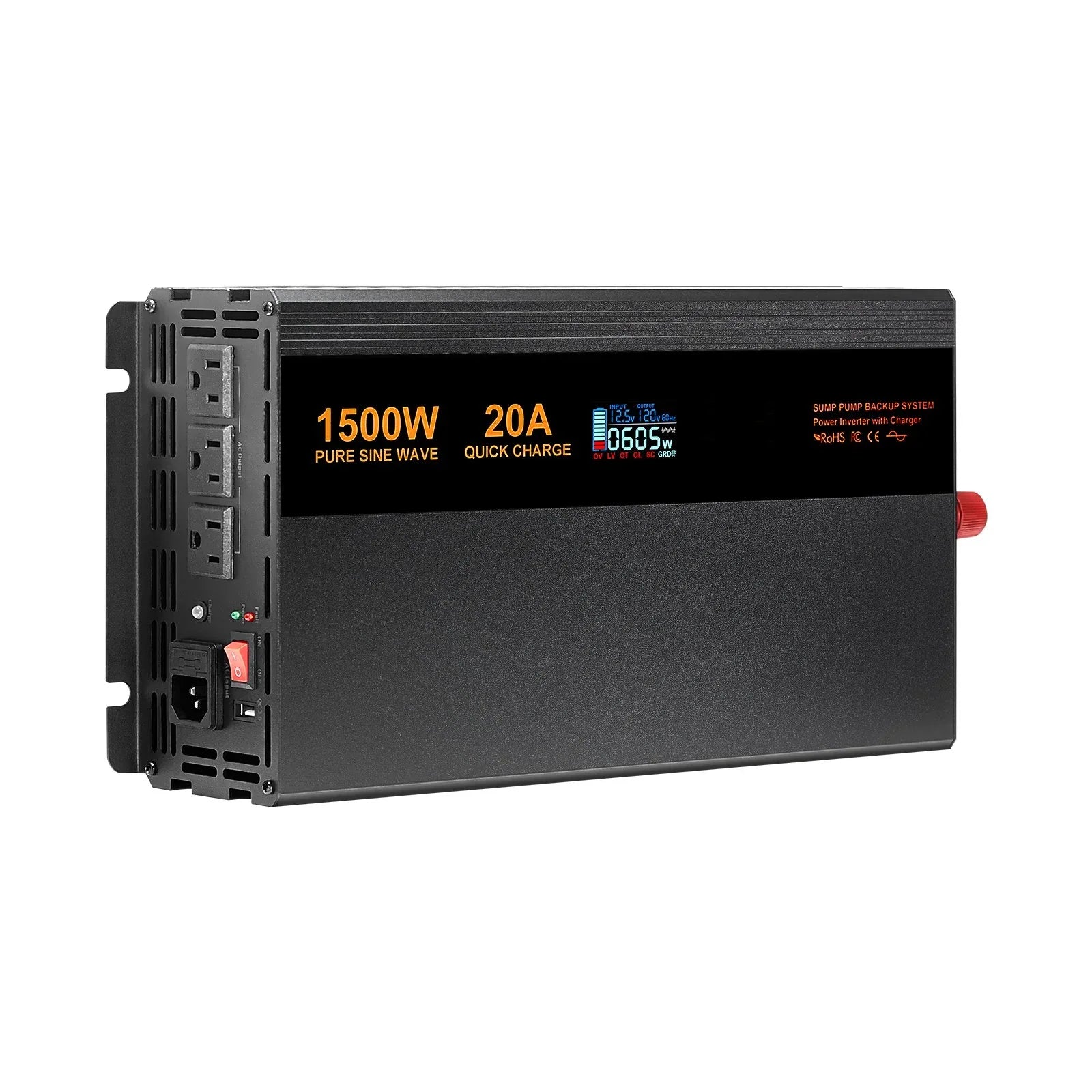 Sump Pump Battery Backup System 1500W LCD Auto Switches To Battery Inverter - THE MILE MAKER DRIVER SHOP