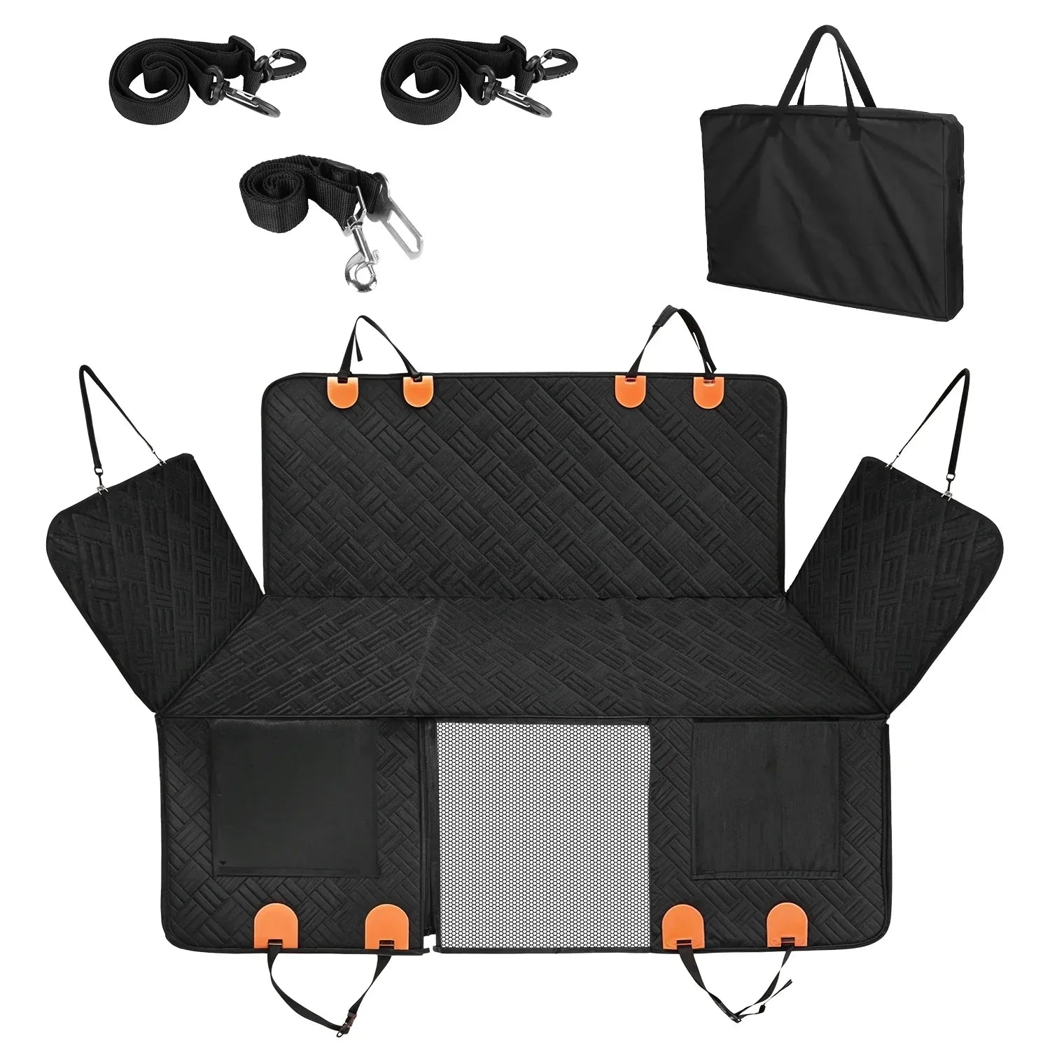 1Pc Dog Car Seat Cover For Back Seat Waterproof Oxford Cloth Seat Cover Hammock Non-Slip Scratchproof Back Seat Extender With Side Flap Mesh Window Storage Bag For Car SUV Truck - THE MILE MAKER DRIVER SHOP