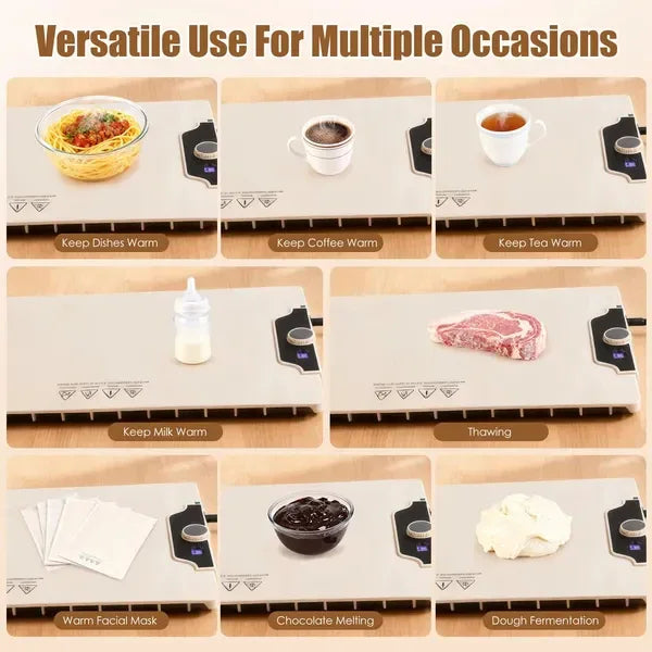 Food Warming Mat 23.6X15.8In 300W Fast Heating Electric Silicone Food Warmer With 14 Temp Levels 10Hrs Timer Settings Roll-Up Portable Hot Plates Heat Pad For Parties Buffet - THE MILE MAKER DRIVER SHOP