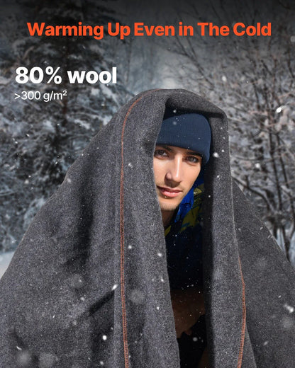 Wool Camping Blanket 64X 88 Warm For Camping Hiking Travel Light Grey - THE MILE MAKER DRIVER SHOP