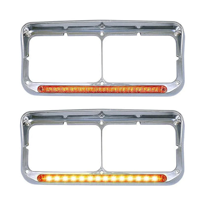 Chrome Rectangular Dual Headlight Bezels With Amber Lens , Amber LED 2Pcs - THE MILE MAKER DRIVER SHOP