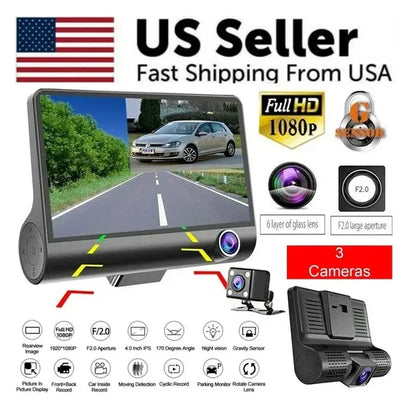 1080P 4 Dual Lens HD Car DVR Rearview Video Dash Cam Recorder Camera G Sensor - THE MILE MAKER DRIVER SHOP