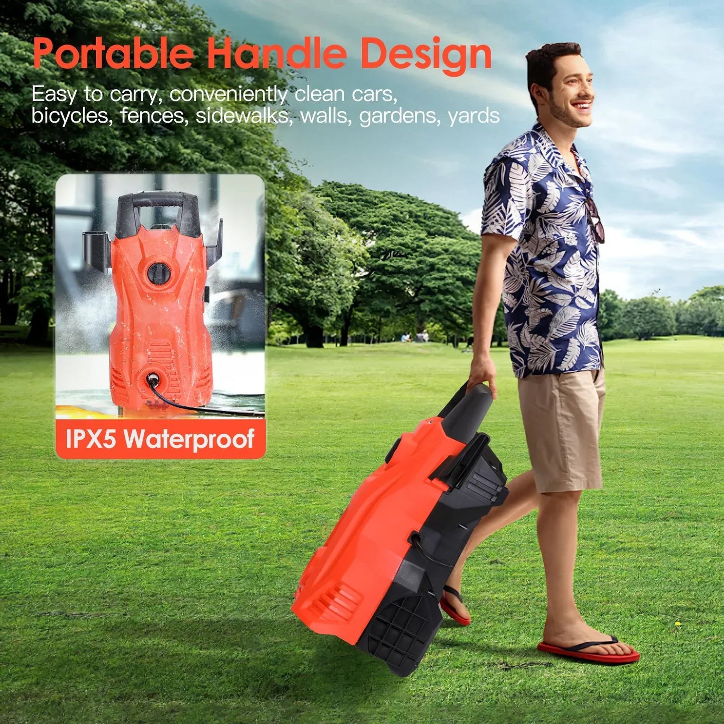 1Pc Electric High Pressure Washer 1740PSI Powerful Car Washer Pressure Cleaner With Adjustable Spray Nozzle Soap Dispenser IPX5 Waterproof For Patio Garden Driveway - THE MILE MAKER DRIVER SHOP