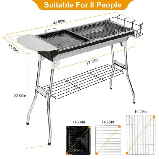 Foldable BBQ Grill Portable Charcoal Barbeque Grill Stainless Steel BBQ Grill For Picnic Camping - THE MILE MAKER DRIVER SHOP