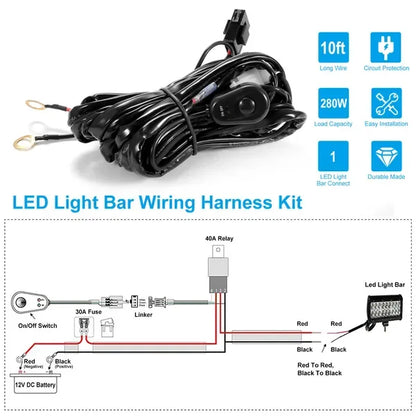 LED Light Bar Wiring Harness Kit 280W 12V 40A Power Relay Fuse On Off Switch 10ft Length Universal Fitment Light Bar Accessories - THE MILE MAKER DRIVER SHOP