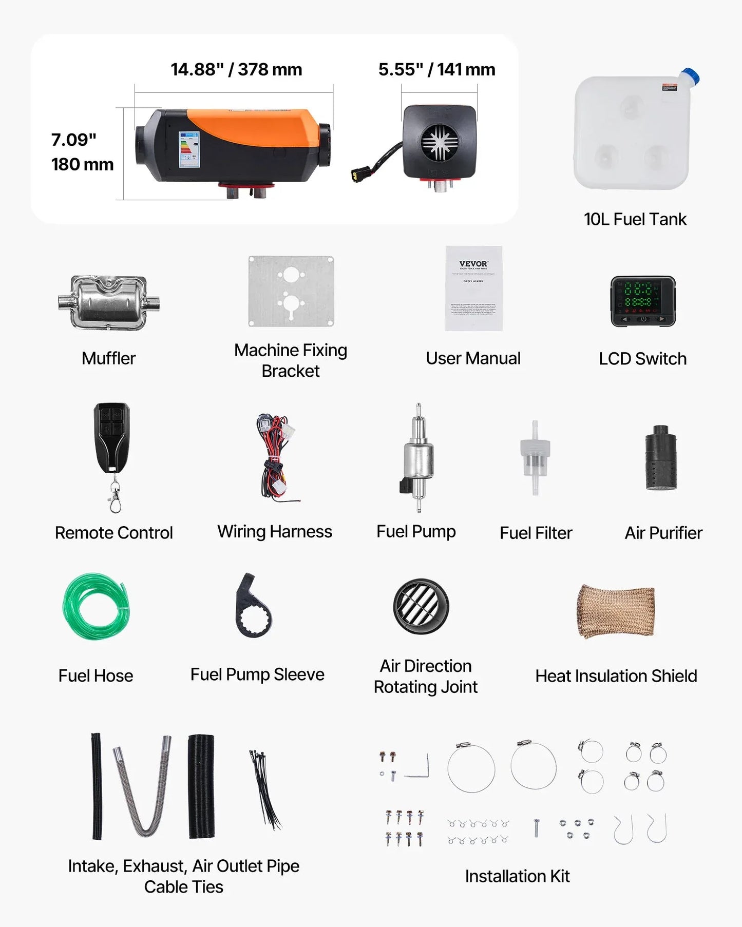 Air Heater Parking Heater 8 KW DC 12-24 V 10L Fuel Tank - THE MILE MAKER DRIVER SHOP