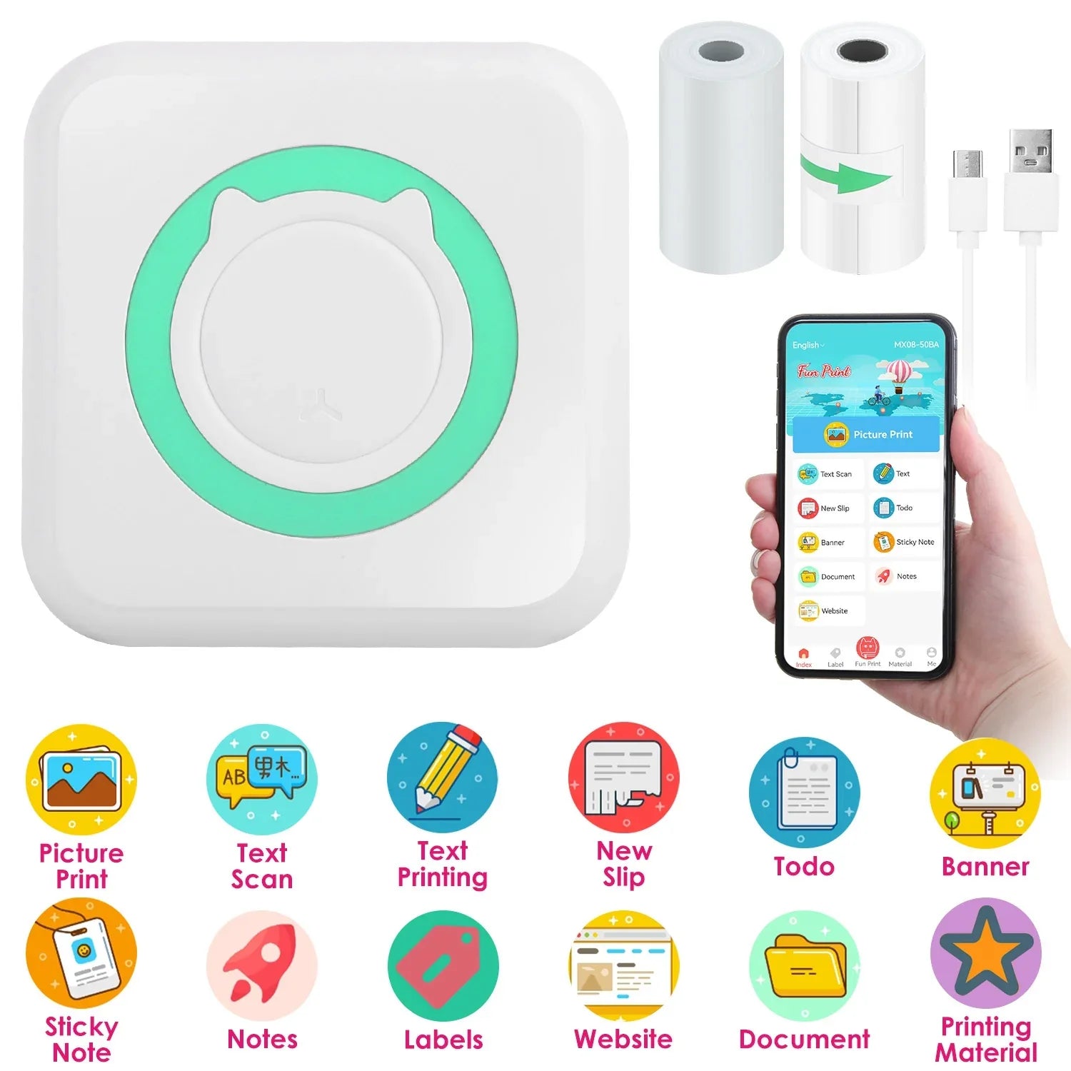 Mini Printer - Printer Paper 'Options' -- Pocket Wireless Thermal Printer Portable Mini Sticker Maker Machine Rechargeable Inkless Photo Printer For Printing Label Journal Study Notes Memo Photos - THE MILE MAKER DRIVER SHOP