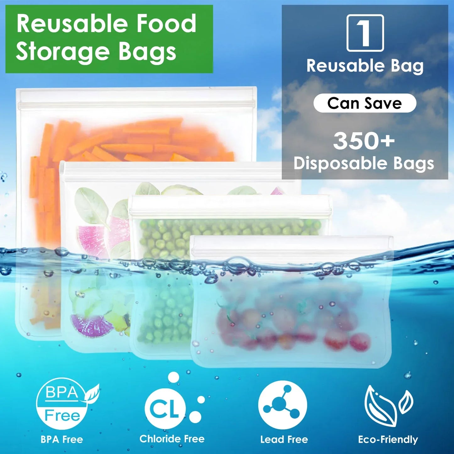 20Pcs Reusable Food Storage Bags 5 Sandwich Snack Gallon Quart Bag Leakproof BPA Free Food Container Freezer Safe Lunch Bag - THE MILE MAKER DRIVER SHOP