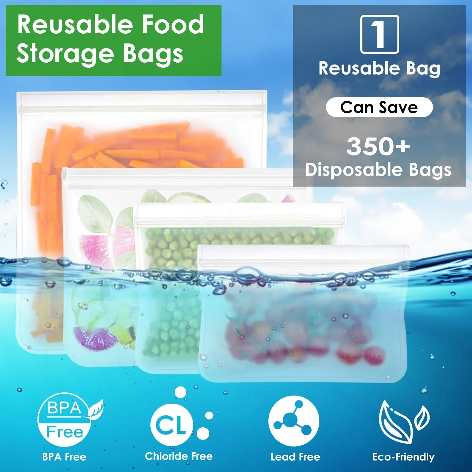 20Pcs Reusable Food Storage Bags 5 Sandwich Snack Gallon Quart Bag Leakproof BPA Free Food Container Freezer Safe Lunch Bag - THE MILE MAKER DRIVER SHOP