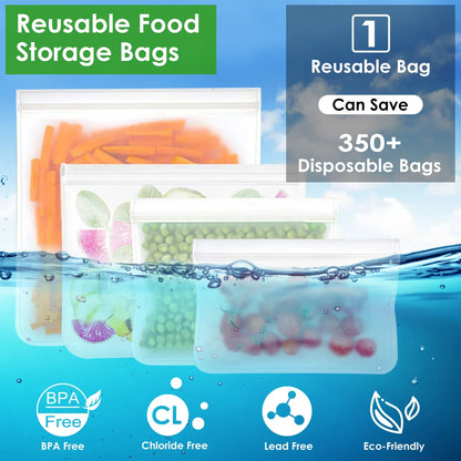 20Pcs Reusable Food Storage Bags 5 Sandwich Snack Gallon Quart Bag Leakproof BPA Free Food Container Freezer Safe Lunch Bag - THE MILE MAKER DRIVER SHOP