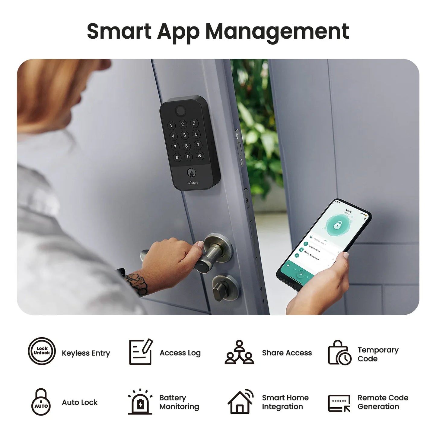 Smart WiFi & Bluetooth Door Lock With Fingerprint, Keypad & Code Entry, App Remote Control, Auto Lock, Black - THE MILE MAKER DRIVER SHOP