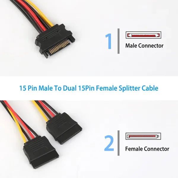 15 Pin Y Splitter Cable Adapter Male To Female Converter Cord For Hard Drive - THE MILE MAKER DRIVER SHOP