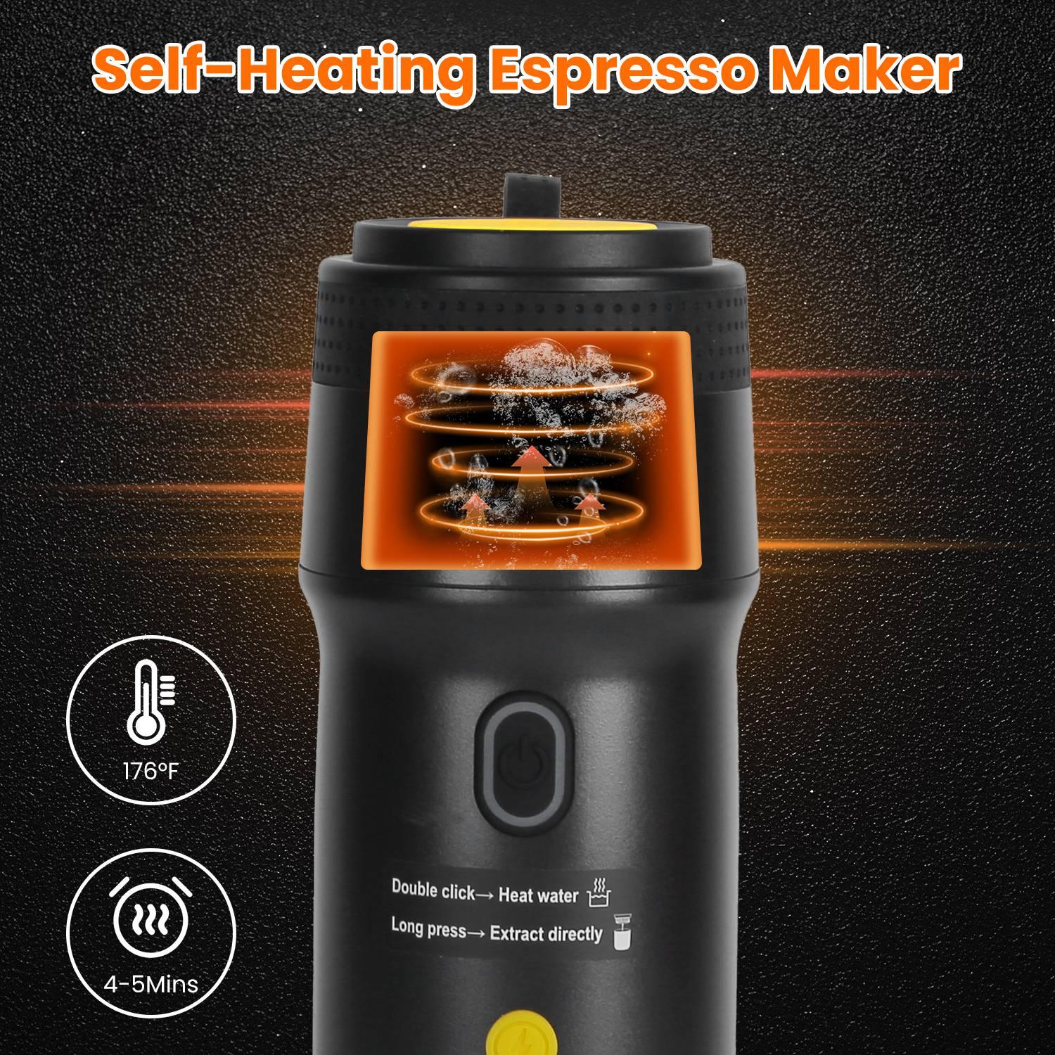 1Pc Portable Electric Espresso Machine Cordless Coffee Maker Self Heating Car Espresso Maker With Anti Dry Burn Fit For Ground Coffee NS DG Capsules For Car Camping Hiking RV Home Office - THE MILE MAKER DRIVER SHOP