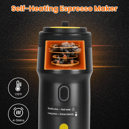 1Pc Portable Electric Espresso Machine Cordless Coffee Maker Self Heating Car Espresso Maker With Anti Dry Burn Fit For Ground Coffee NS DG Capsules For Car Camping Hiking RV Home Office - THE MILE MAKER DRIVER SHOP