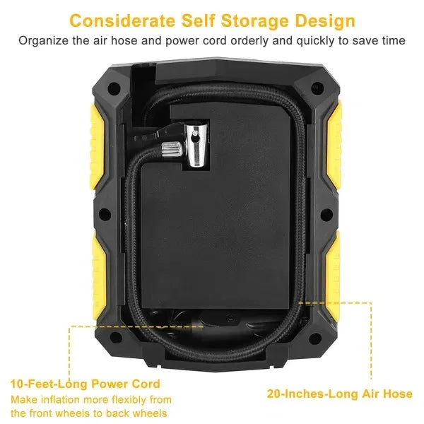 Tire Inflator 12V DC 120W 150PSI Tire W LCD Electric Air Compressor 25L Min Large Air Flow - THE MILE MAKER DRIVER SHOP