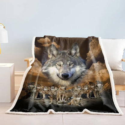 Indian Wolf Sherpa Fleece Blanket Native American Wolf Cozy Warm Fluffy Plush Blanket For Bed Couch Chair Living Room Decor 50x60 Inch 60x80 Inch - THE MILE MAKER DRIVER SHOP