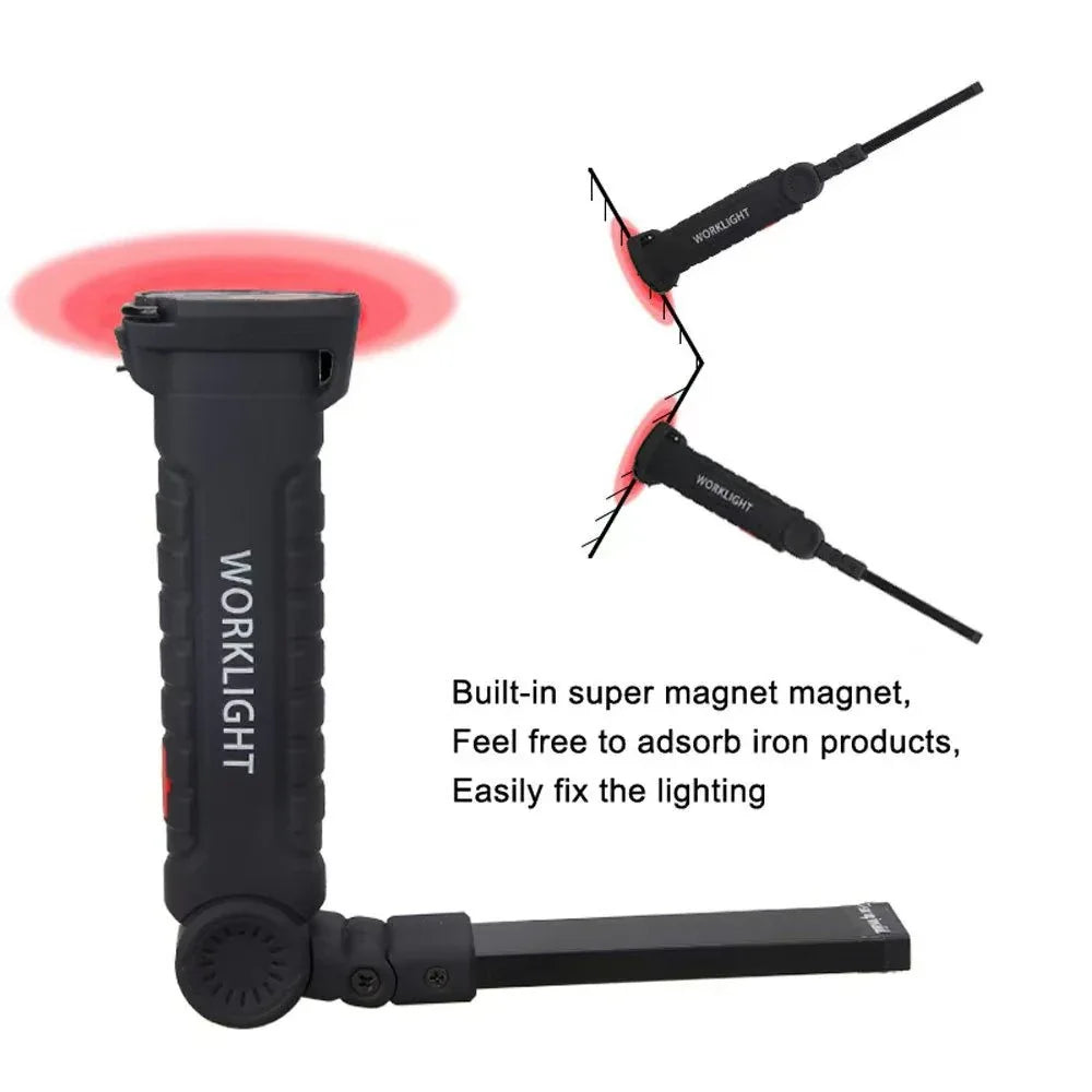 Rechargeable LED Work Light - 360 Degree Rotating Magnetic Base, Handheld Portable Light For Car Maintenance, Mechanical Work, Camping, Emergency - 5 Light Modes - THE MILE MAKER DRIVER SHOP
