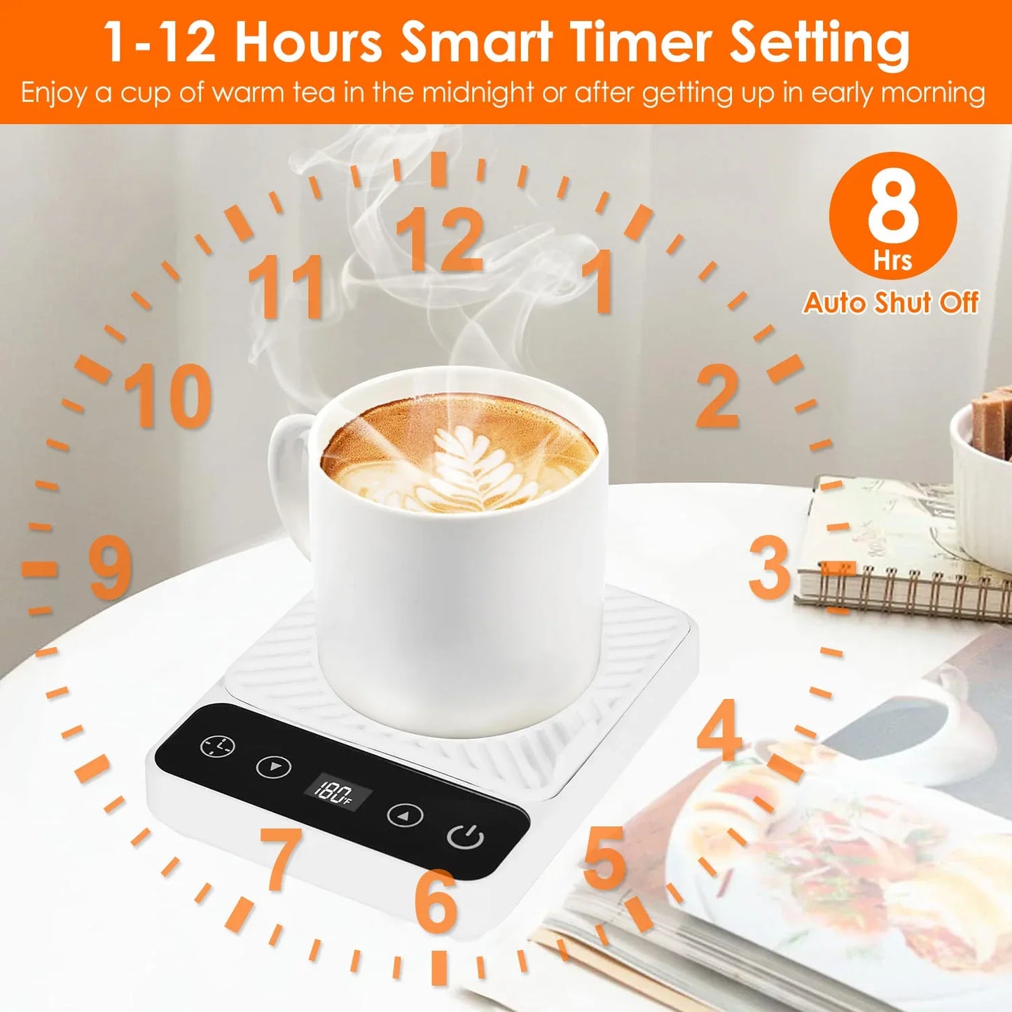 3 Colors Options -- 1Pc Desktop Electric Mug Warmer Auto Shut Off Timer Setting 6 Temperature Levels Cup Warmer For Milk Tea Cup Heating Plate - THE MILE MAKER DRIVER SHOP