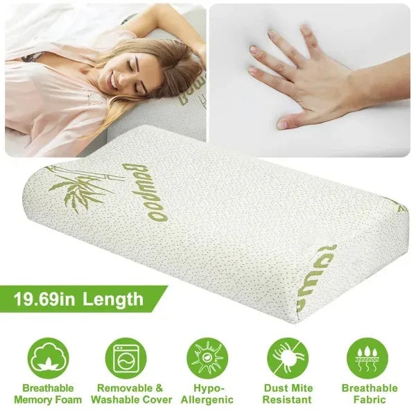 Bamboo Memory Foam Sleep Pillow Contoured Cervical Orthopedic Pillow Neck Support Breath Pillow - THE MILE MAKER DRIVER SHOP