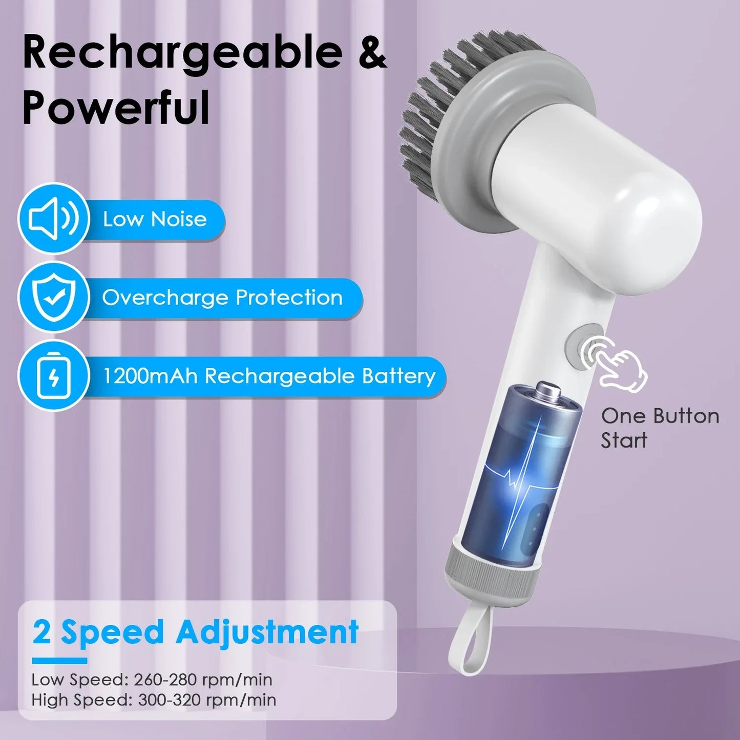 1Set Electric Handheld Spin Scrubber Cordless Cleaning Brush With 2 Rotating Speeds 3 Cleaning Brushes Rechargeable Shower Scrubber For Kitchen Dish Bathtub Sink Tile - THE MILE MAKER DRIVER SHOP