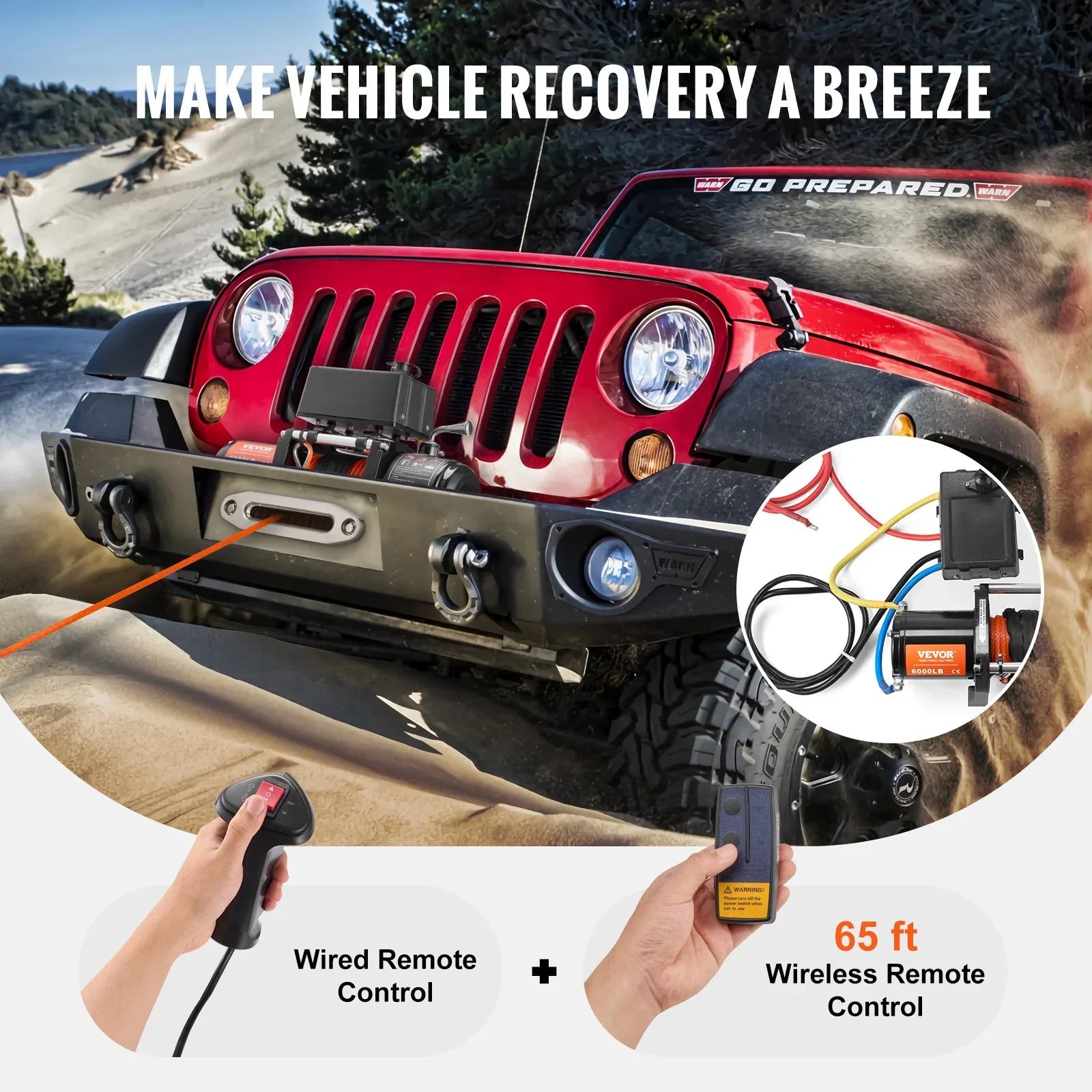 Electric Winch For Truck 6000 Lb Synthetic Rope Waterproof Remote Control - THE MILE MAKER DRIVER SHOP