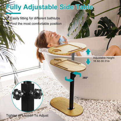 1Pc C-Shaped Bathtub Tray Table With Adjustable Height 360Degree Rotatable Desktop Freestanding Bath Caddy Against Wall Couch Bed Sofa Side Table - THE MILE MAKER DRIVER SHOP