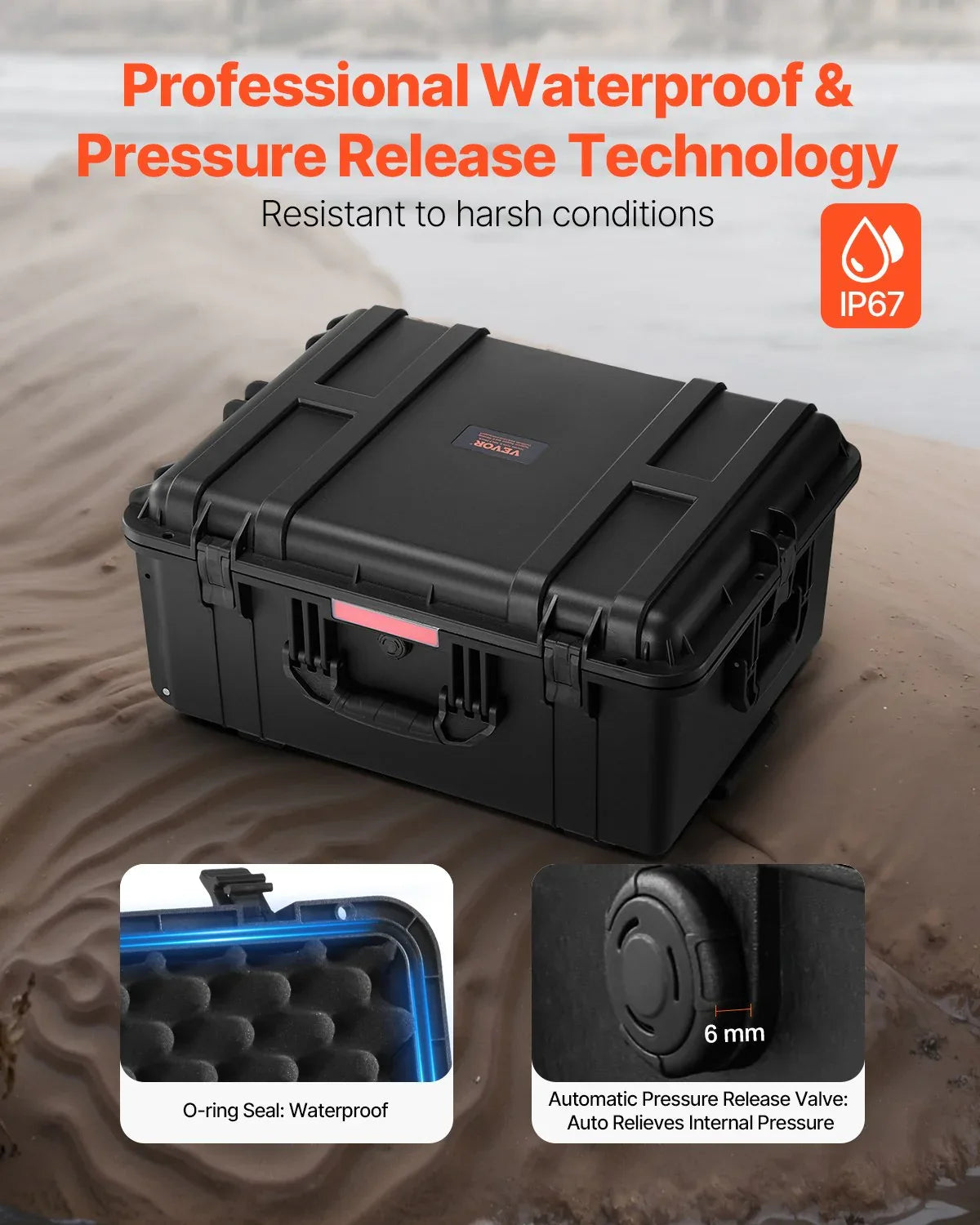 Weatherproof Hard Case, Heavy Duty Protective Dry Box Case With Pre-Cut Foam, Wheels Retractable Pull Handles For Travel, Hunt, Military, Tactical, IP67 Waterproof Case For Cameras - THE MILE MAKER DRIVER SHOP