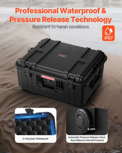 Weatherproof Hard Case, Heavy Duty Protective Dry Box Case With Pre-Cut Foam, Wheels Retractable Pull Handles For Travel, Hunt, Military, Tactical, IP67 Waterproof Case For Cameras - THE MILE MAKER DRIVER SHOP