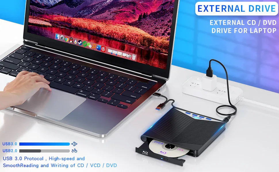 External CD DVD Drive For PC Laptop Windows 11 10 USB 3.0 Burner Reader Writer - THE MILE MAKER DRIVER SHOP