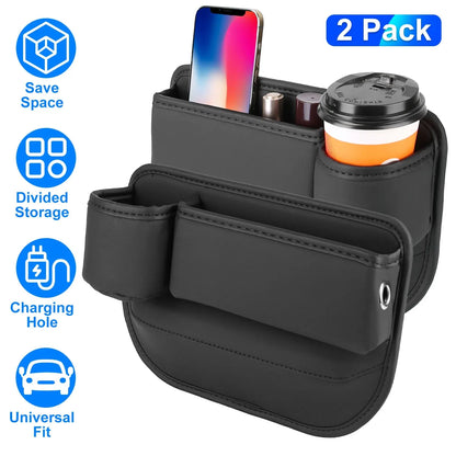 2 Pack Car Seat Gap Filler Organizer Car Leather Cup Holder Gap Bag Universal Car Seat Storage Black For Placing Keys Cards Phones Drinks Lipstick - THE MILE MAKER DRIVER SHOP