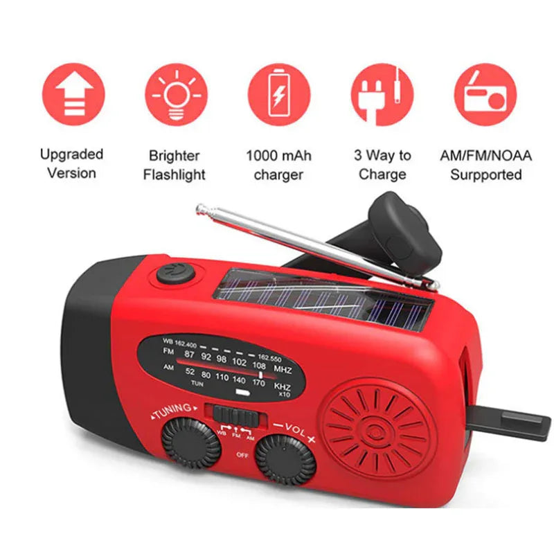 Solar hand crank USB charging radio flashlight - THE MILE MAKER DRIVER SHOP