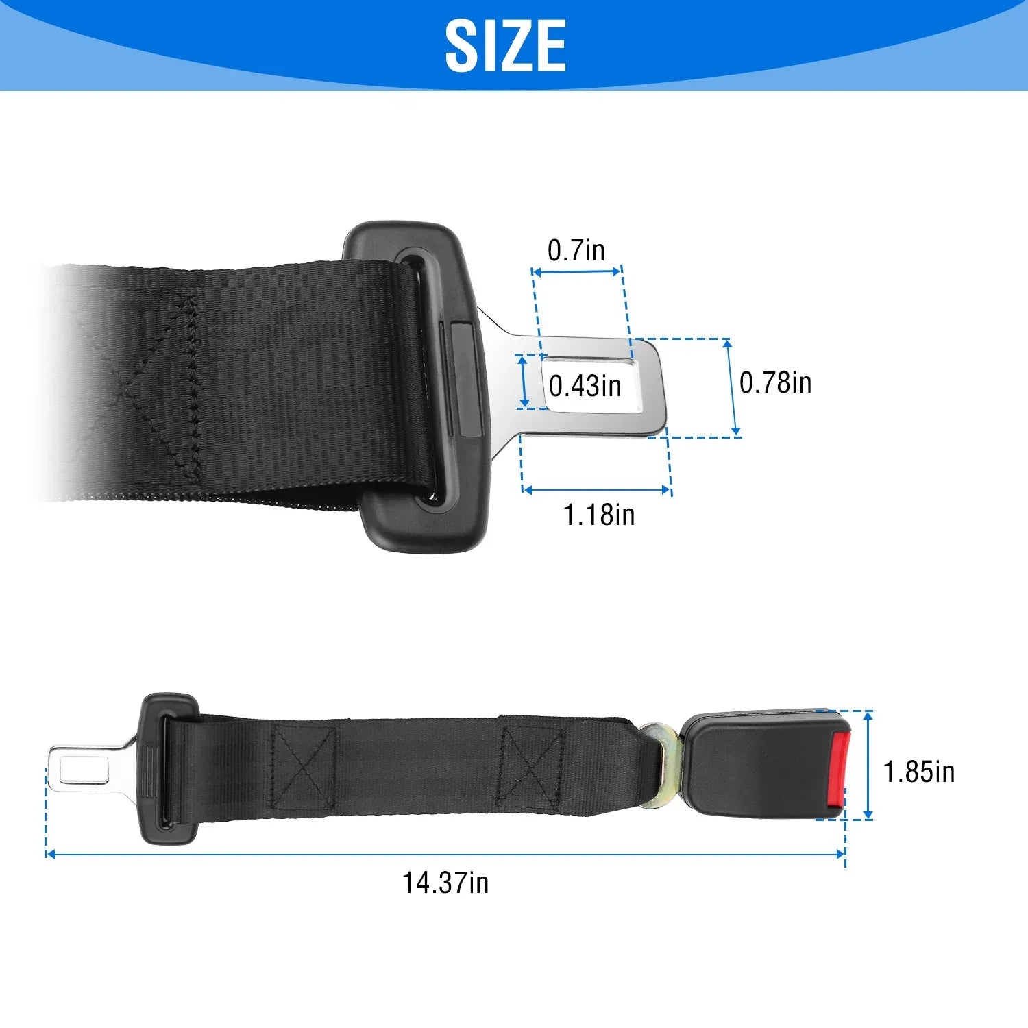 2Pcs Car Seat Belt Extender 14.37in Buckle Tongue Webbing Extension Safety Belt Auto Belt Clip Lengthening - THE MILE MAKER DRIVER SHOP