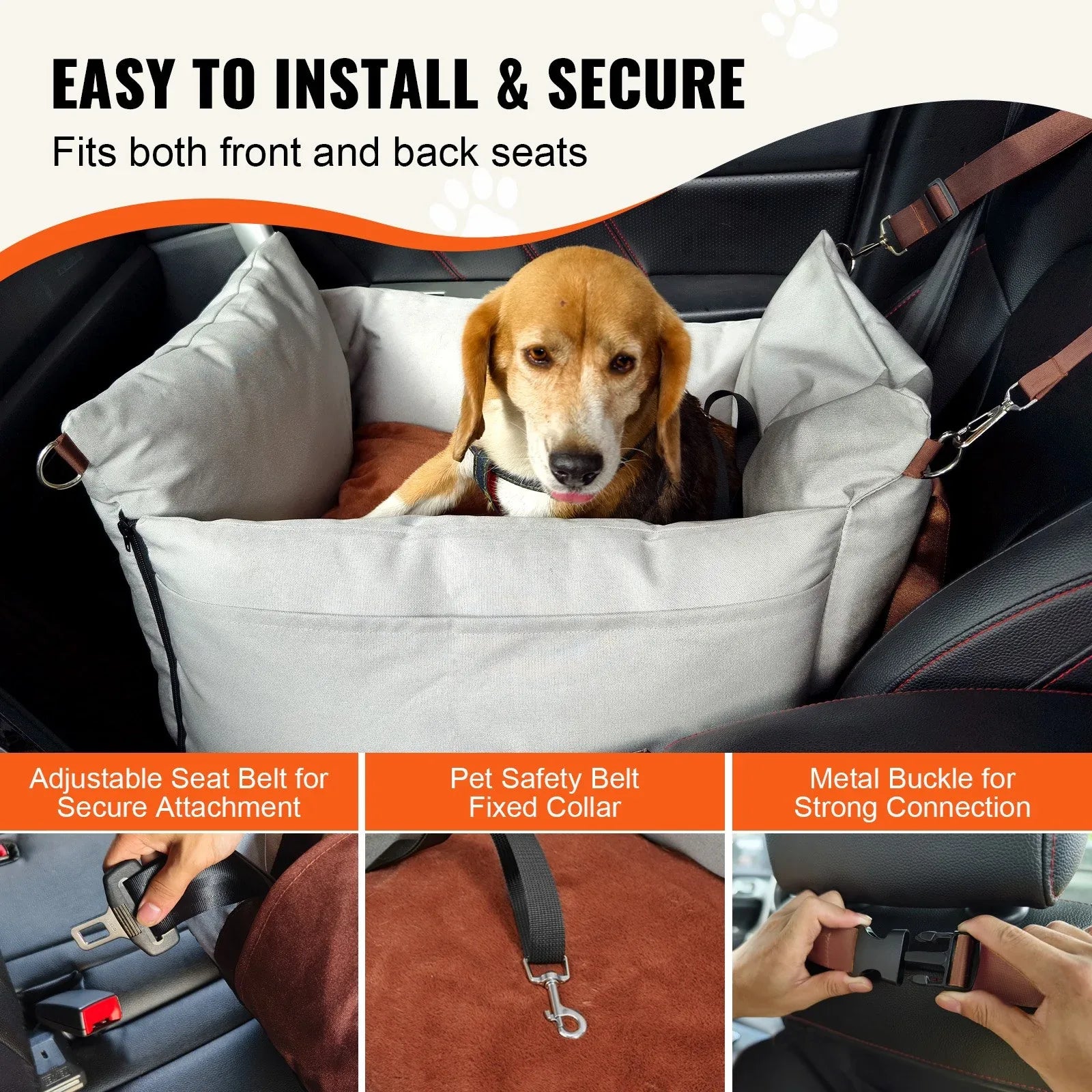 VEVOR Dog Booster Car Seat Pet Car Seat For Small Dog Up To 25lbs Gray - THE MILE MAKER DRIVER SHOP