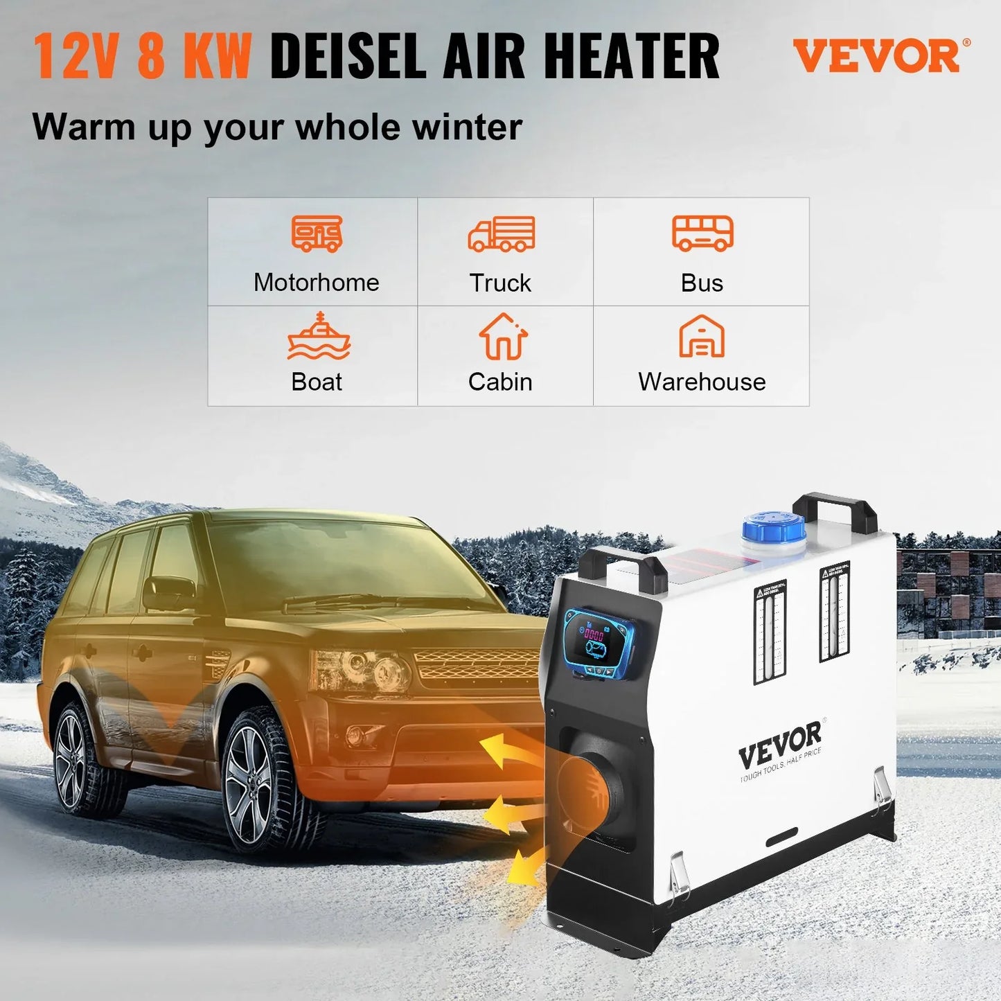 Diesel Air Heater All In One, One Air Outlet, 8KW Diesel Heater 12V, Fast Heating, Diesel Parking Heater With Red LCD Switch, Remote Control For Car, RV Truck, Boat, Campervans And Caravans - THE MILE MAKER DRIVER SHOP