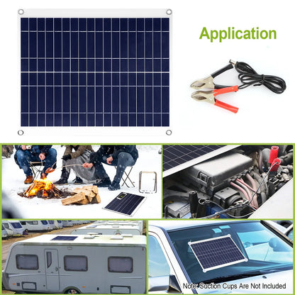 1Pc Outdoor Solar Panel 12V 25W Car Battery Charger IP68 Waterproof With 3.0A Dual USB Charging Clip Line For RV Car Boat - THE MILE MAKER DRIVER SHOP