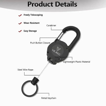 VIEJAKLG 3-in-1 Retractable Rope Carabiner Keychain, Strong Steel Wire Rope Buckle, Compact Outdoor Camping And Hiking Multifunctional Essential Item - THE MILE MAKER DRIVER SHOP