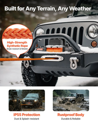 Electric Winch Truck 13,500 Lb Synthetic Rope Waterproof Remote Control - THE MILE MAKER DRIVER SHOP
