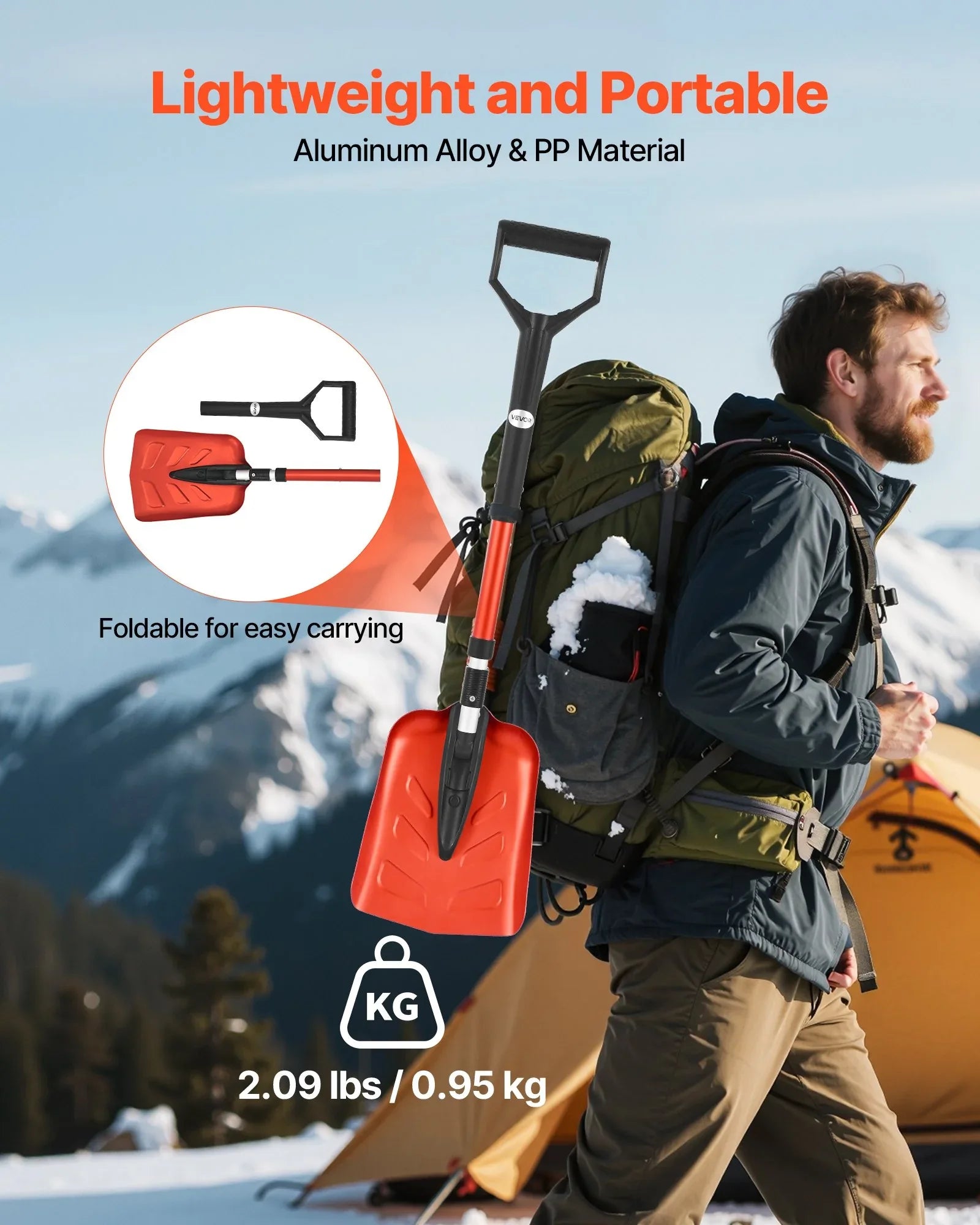 Snow Shovel For Driveway, 22cm Foldable Snow Shovel With D-shaped Handle, , 36-40 In Adjustable, Lightweight Aluminum Alloy Snows Removal Tool, Reduce Back Strains For Garden Car Camping - THE MILE MAKER DRIVER SHOP