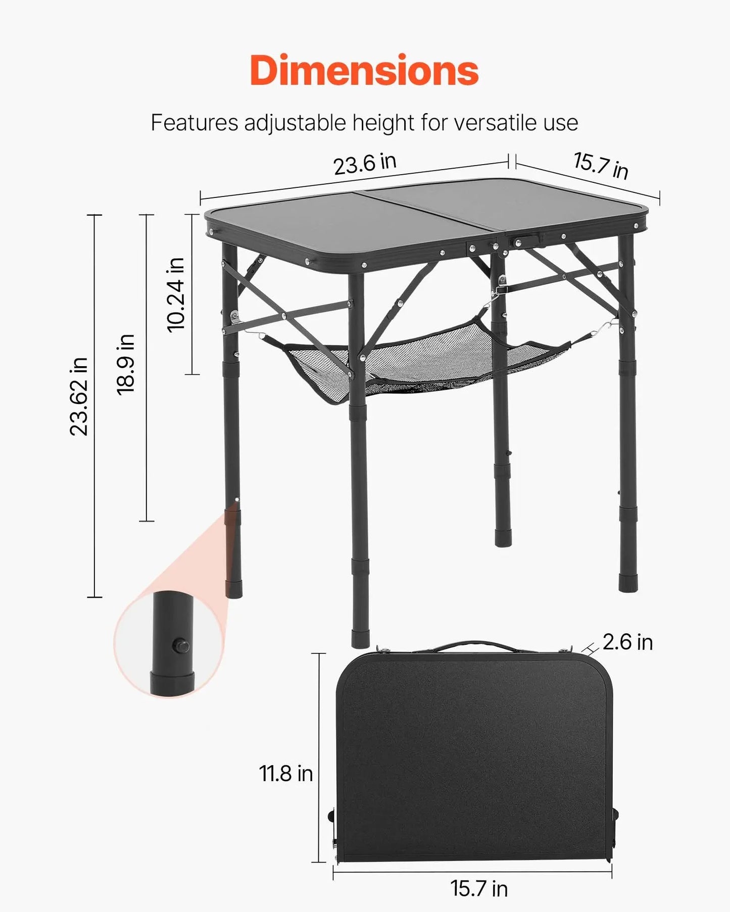 2ft Folding Portable Camping Table Aluminum Outdoor Table Adjustable Height - THE MILE MAKER DRIVER SHOP