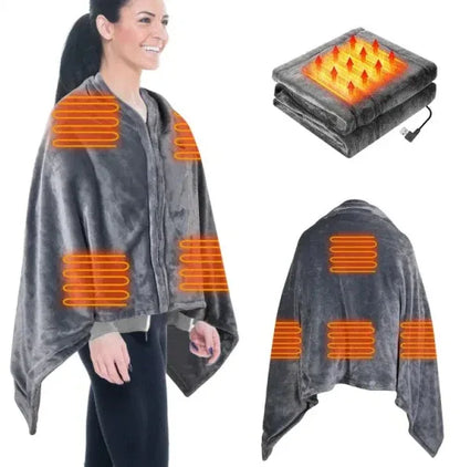 59 Plus 31in USB Heated Blanket Electric Heated Blanket Heated Poncho Shawl Wrap Throw With Zipper Washable For Home Office - THE MILE MAKER DRIVER SHOP