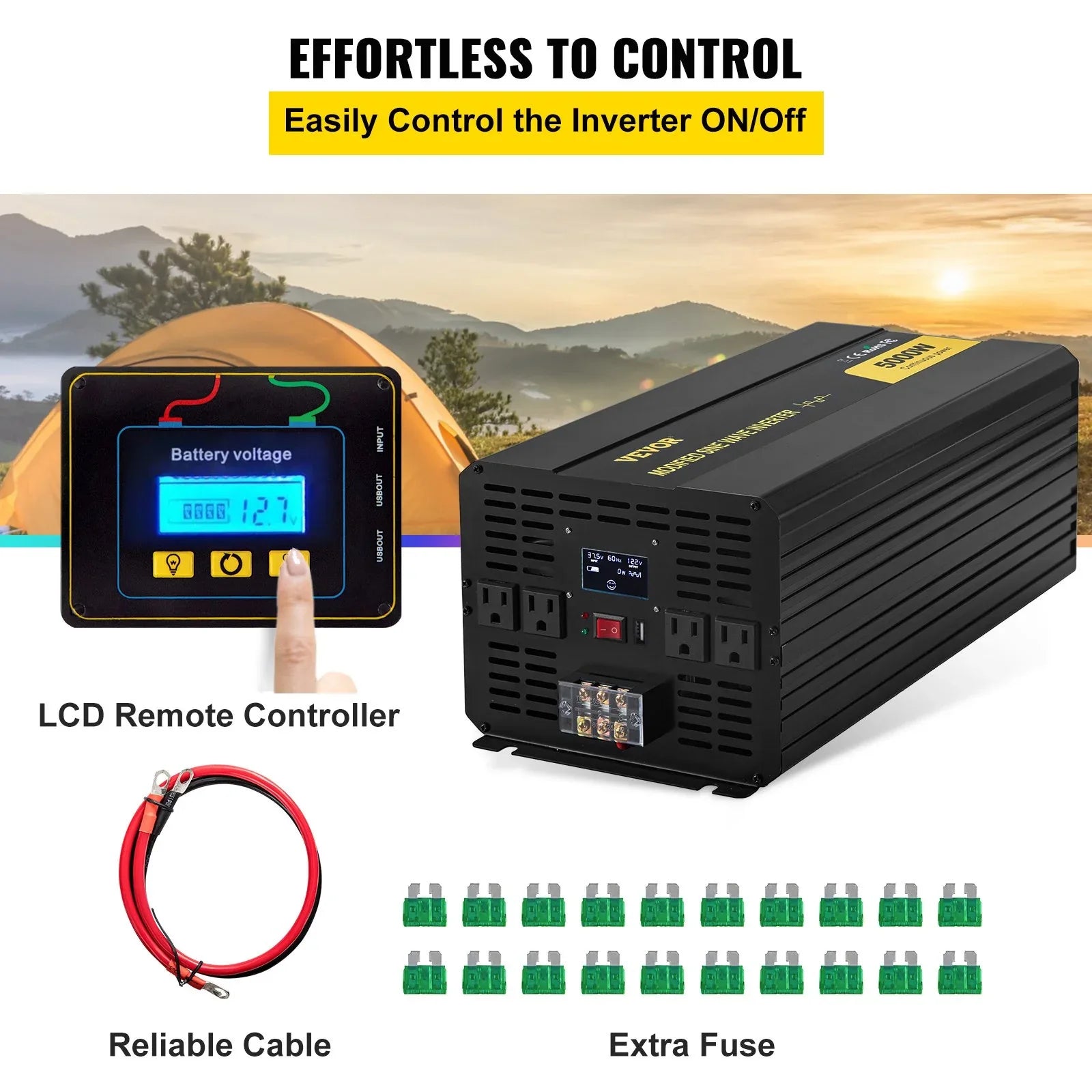 Power Inverter, 5000W Modified Sine Wave Inverter, DC 12V To AC 120V Car Converter, With LCD Remote Controller, LED Indicator, AC Outlets Inverter For Truck RV Car Boat Travel Camping Emergency - THE MILE MAKER DRIVER SHOP