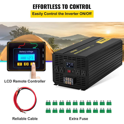 Power Inverter, 5000W Modified Sine Wave Inverter, DC 12V To AC 120V Car Converter, With LCD Remote Controller, LED Indicator, AC Outlets Inverter For Truck RV Car Boat Travel Camping Emergency - THE MILE MAKER DRIVER SHOP