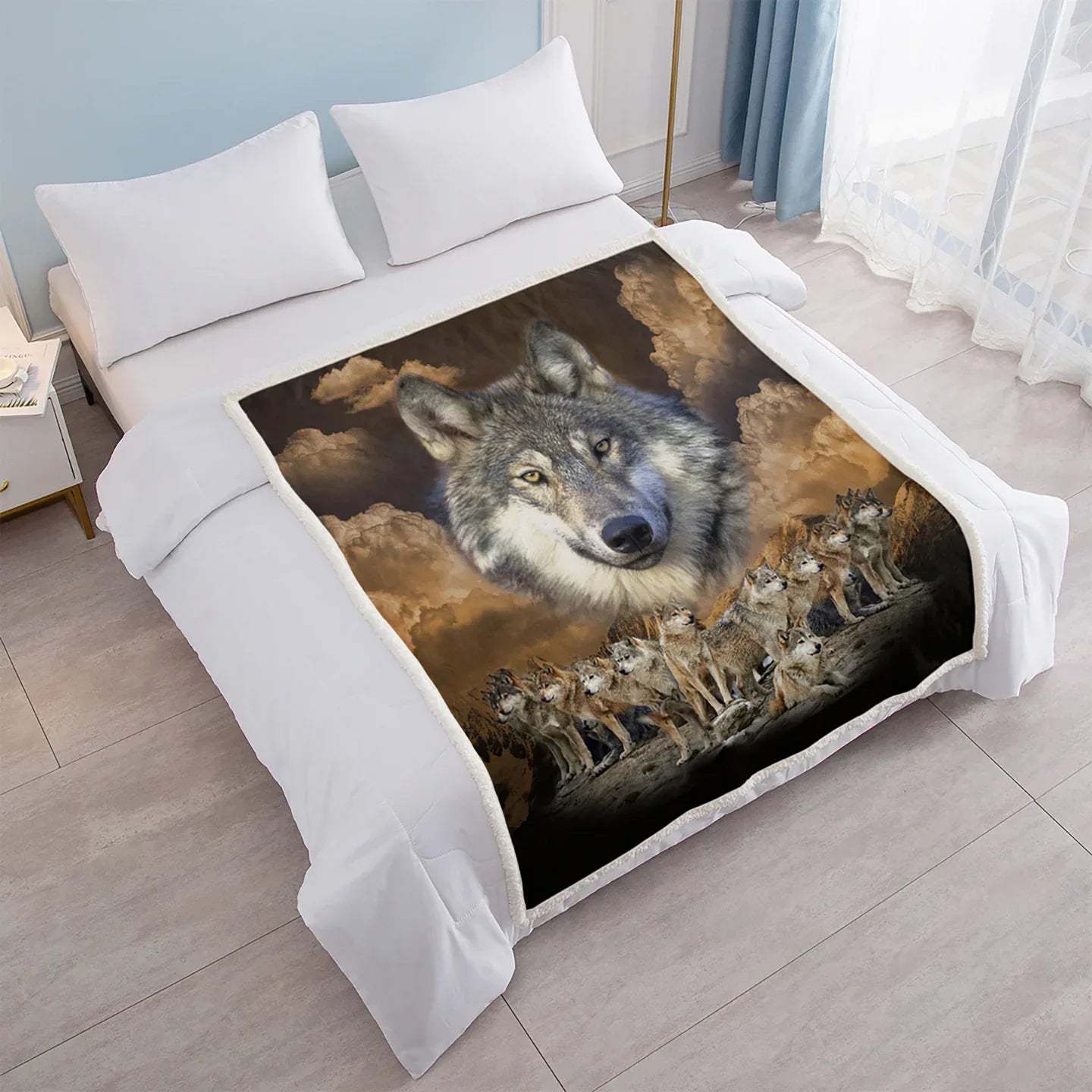 Indian Wolf Sherpa Fleece Blanket Native American Wolf Cozy Warm Fluffy Plush Blanket For Bed Couch Chair Living Room Decor 50x60 Inch 60x80 Inch - THE MILE MAKER DRIVER SHOP