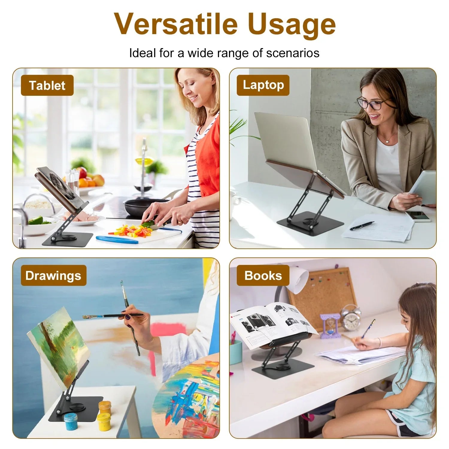 1Pc Book Stand For Reading Foldable Wood Book Holder Reading Rack Paper Stand With Adjustable Height 360 Degree Rotatable Base Dual Paper Clips For Book Sheet Music Laptop Drawing Tablet - THE MILE MAKER DRIVER SHOP