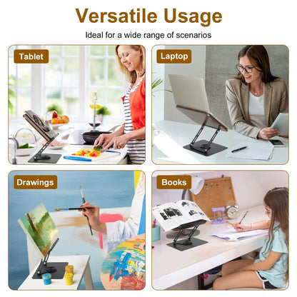 1Pc Book Stand For Reading Foldable Wood Book Holder Reading Rack Paper Stand With Adjustable Height 360 Degree Rotatable Base Dual Paper Clips For Book Sheet Music Laptop Drawing Tablet - THE MILE MAKER DRIVER SHOP